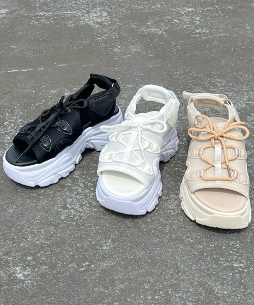 R&E(アールアンドイー)の「【R&E】レースアップスニーカーソールサンダル(サンダル・レディース・ベージュ/ブラック/アイボリー・S/M/L/LL)」の13枚目の写真