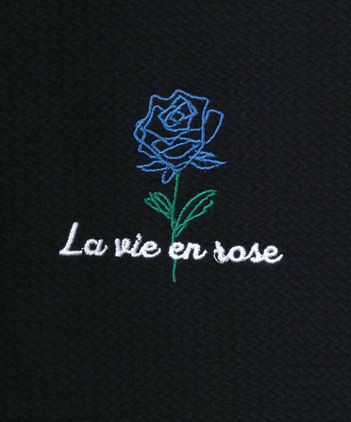 ANPAS(アンパス)の「Floating Jacquard Rose Embroidery Half Zip Plo Shirt/膨れジャガード 薔薇刺繍 ハーフジップ ポロシャツ ワンポイント刺繍 メンズ レディース(ポロシャツ・メンズ・ホワイト/チャコール/ブラック・M/L)」の7枚目の写真