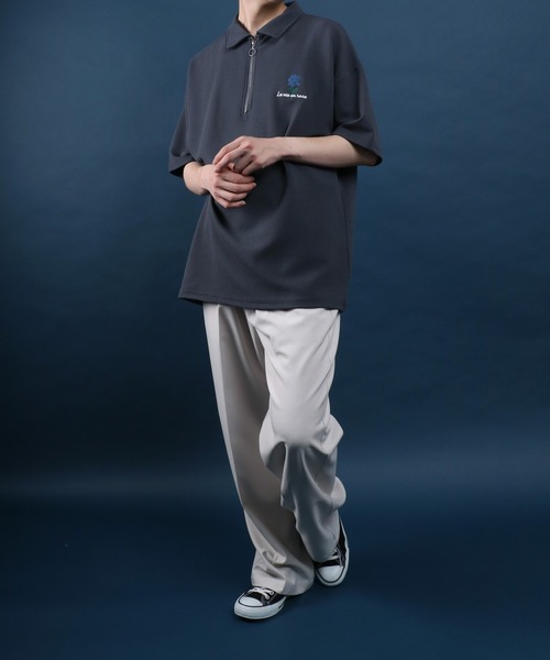 ANPAS(アンパス)の「Floating Jacquard Rose Embroidery Half Zip Plo Shirt/膨れジャガード 薔薇刺繍 ハーフジップ ポロシャツ ワンポイント刺繍 メンズ レディース(ポロシャツ・メンズ・ホワイト/チャコール/ブラック・M/L)」の10枚目の写真