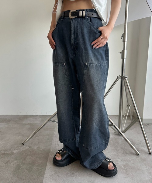 セール】【ユニセックス】ダブルニーデニムパンツ【ZOZOTOWN限定