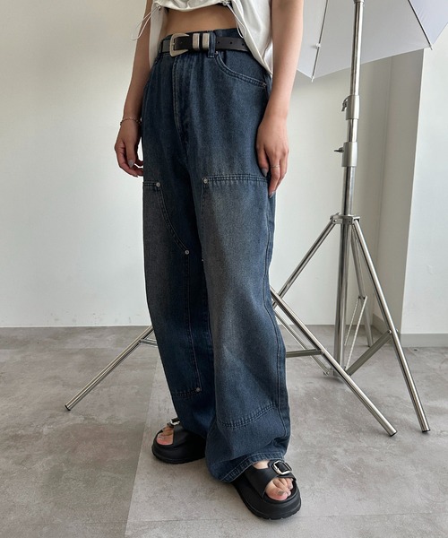 セール】【ユニセックス】ダブルニーデニムパンツ【ZOZOTOWN限定