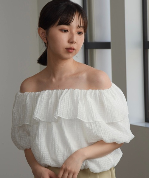 Amiur（エミレ）の「plaid pattern frill volume tops / プレイドパターンフリルボリュームトップス（シャツ/ブラウス・レディース・ホワイト/クリーム・FREE）」の10枚目の写真