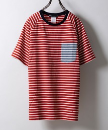 STRIPED RINGER NECK COMBINATION PANEL T-SHIRT / ポケット付ボーダー袖切替Tシャツ