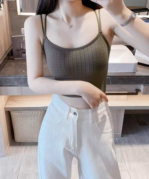 Miniministore(ミニミニストア)の「カップ付き インナーキャミソール 韓国風(キャミソール・レディース・ピンク/ブルー/モカ/ベージュ/ブラック・FREE)」の6枚目の写真
