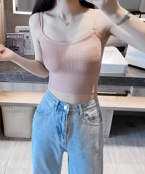 Miniministore(ミニミニストア)の「カップ付き インナーキャミソール 韓国風(キャミソール・レディース・ピンク/ブルー/モカ/ベージュ/ブラック・FREE)」の14枚目の写真