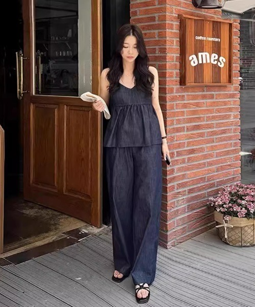Ritomo De Ricco（リトモ・デ・リコ）の「Ritomo湘南スタイル　シアーデニムキャミソール&パンツ　セットアップ（サロペット/オーバーオール・レディース・インディゴブルー・FREE）」の4枚目の写真