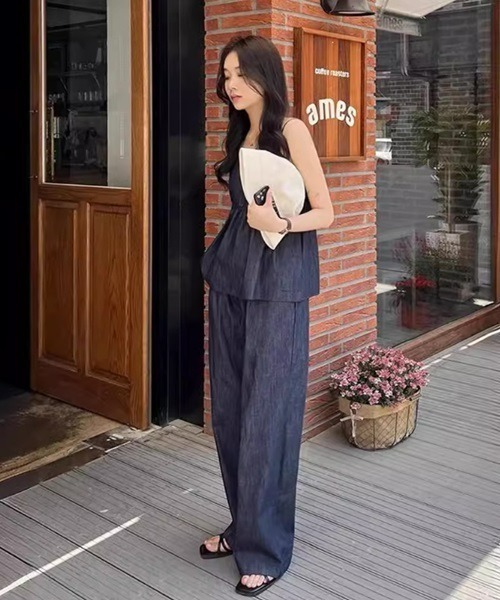 Ritomo De Ricco（リトモ・デ・リコ）の「Ritomo湘南スタイル　シアーデニムキャミソール&パンツ　セットアップ（サロペット/オーバーオール・レディース・インディゴブルー・FREE）」の5枚目の写真