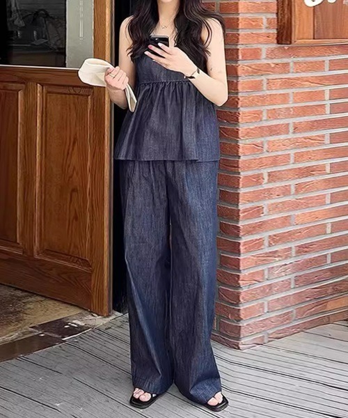 Ritomo De Ricco（リトモ・デ・リコ）の「Ritomo湘南スタイル　シアーデニムキャミソール&パンツ　セットアップ（サロペット/オーバーオール・レディース・インディゴブルー・FREE）」の6枚目の写真