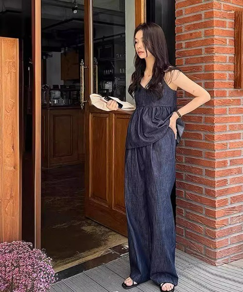 Ritomo De Ricco（リトモ・デ・リコ）の「Ritomo湘南スタイル　シアーデニムキャミソール&パンツ　セットアップ（サロペット/オーバーオール・レディース・インディゴブルー・FREE）」の7枚目の写真