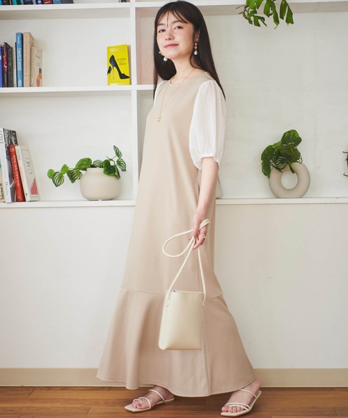 mil（ミル）の「【150㎝前後の小柄さんサイズ】異素材ドッキングワンピース【1枚で旬スタイルが完成】（ワンピース・レディース・モカ/ブラック/ライトベージュ・XXS/XS/S）」の19枚目の写真