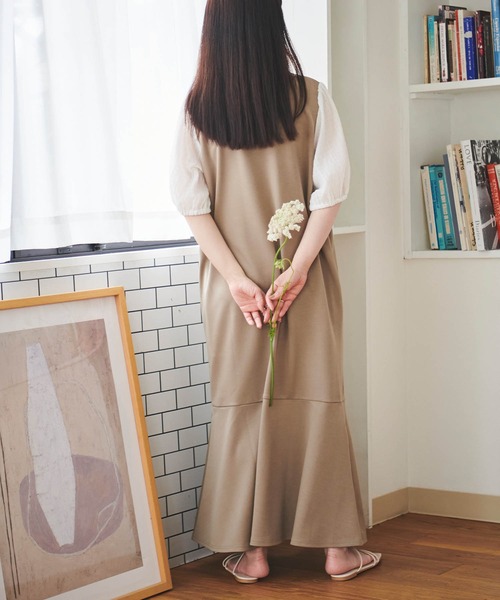 セール】【150㎝前後の小柄さんサイズ】異素材ドッキングワンピース【1  