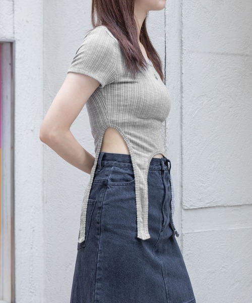 3.3 Field Trip （3.3フィールドトリップ）の「3.3 Field Trip／ガーターベルトリブT（Tシャツ/カットソー・レディース・ブラック/ブルー/グレー・FREE）」の6枚目の写真