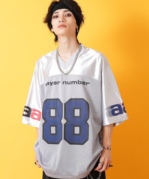 a.p.o.v.(エーピーオービー)の「a.p.o.v. コンビメッシュナンバリングフットボールシャツ(Tシャツ/カットソー・メンズ・シルバー/ライトブルー/ブラック・ONESIZE)」の3枚目の写真