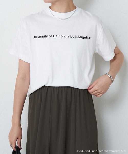 COLLAGE GALLARDAGALANTE（コラージュガリャルダガランテ）の「UCLA/カレッジ半袖ロゴTシャツ（Tシャツ/カットソー・レディース・ホワイト/ネイビー・FREE）」の4枚目の写真
