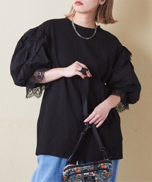evo.（エボ）の「ボリューム袖レース付きTシャツ（Tシャツ/カットソー）」
