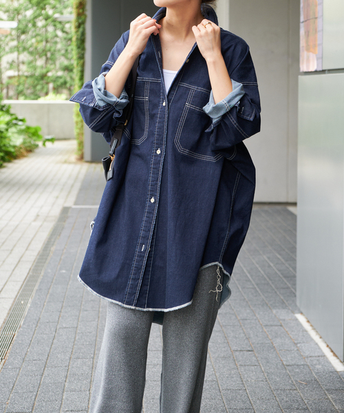 スピックアンドスパーン　デニムルーズシャツ Spick and Span スピックアンドスパン デニムルーズシャツ ブルー