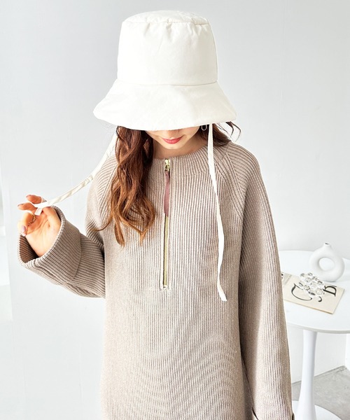 GeeRA（ジーラ）の「ダウン調バケットハット（ハット・レディース・アイボリー/ブラック・FREE）」の5枚目の写真