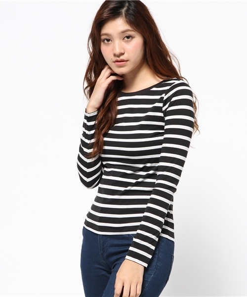 AZUL by moussy（アズールバイマウジー）の「TC天竺R/N長袖PO（Tシャツ/カットソー・レディース・ブラックミックス/オフホワイト/ブラック/カーキ系/ホワイト系その他/ブラック系その他・MEDIUM/LARGE/X-SMALL/SMALL/X-LARGE）」の5枚目の写真