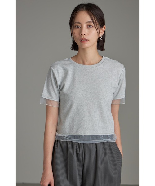 &. NOSTALGIA(アンドドットノスタルジア)の「シアー切替ラメコンパクトTシャツ(Tシャツ/カットソー・レディース・ブラック/グレー・M)」の1枚目の写真