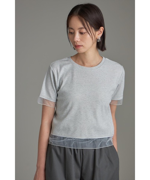 &. NOSTALGIA(アンドドットノスタルジア)の「シアー切替ラメコンパクトTシャツ(Tシャツ/カットソー・レディース・ブラック/グレー・M)」の3枚目の写真