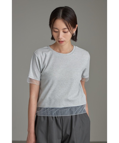 &. NOSTALGIA(アンドドットノスタルジア)の「シアー切替ラメコンパクトTシャツ(Tシャツ/カットソー・レディース・ブラック/グレー・M)」の4枚目の写真