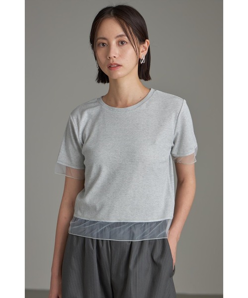 &. NOSTALGIA(アンドドットノスタルジア)の「シアー切替ラメコンパクトTシャツ(Tシャツ/カットソー・レディース・ブラック/グレー・M)」の6枚目の写真
