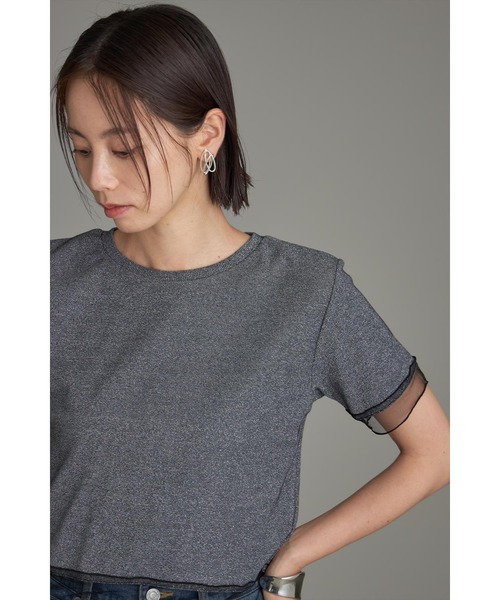 &. NOSTALGIA(アンドドットノスタルジア)の「シアー切替ラメコンパクトTシャツ(Tシャツ/カットソー・レディース・ブラック/グレー・M)」の9枚目の写真