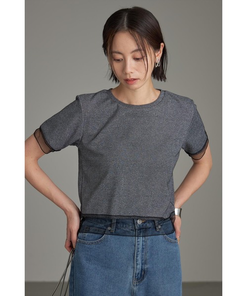 &. NOSTALGIA(アンドドットノスタルジア)の「シアー切替ラメコンパクトTシャツ(Tシャツ/カットソー・レディース・ブラック/グレー・M)」の11枚目の写真