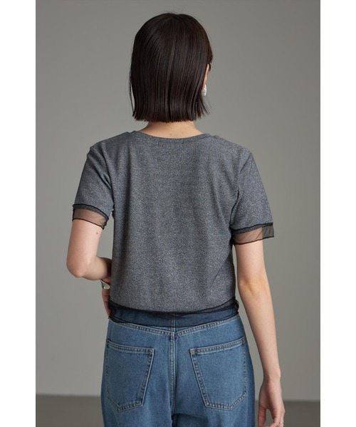 &. NOSTALGIA(アンドドットノスタルジア)の「シアー切替ラメコンパクトTシャツ(Tシャツ/カットソー・レディース・ブラック/グレー・M)」の13枚目の写真