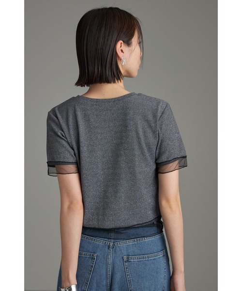 &. NOSTALGIA(アンドドットノスタルジア)の「シアー切替ラメコンパクトTシャツ(Tシャツ/カットソー・レディース・ブラック/グレー・M)」の14枚目の写真