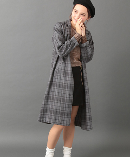 SEVENDAYS=SUNDAY（セブンデイズサンデイ）の「チェックロングジャケット（テーラードジャケット・レディース・オートミール/グレー/チャコールグレー・FREE）」の3枚目の写真