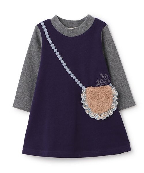 Love&Peace&Money(ラブアンドピースアンドマネー)の「【人気商品再入荷】【直営店で取り扱い無し】ボアポシェット裏毛ワンピース(ワンピース・キッズ・ネイビー/ピンク/グレー・80cm/90cm/110cm/100cm/120cm/130cm)」の3枚目の写真