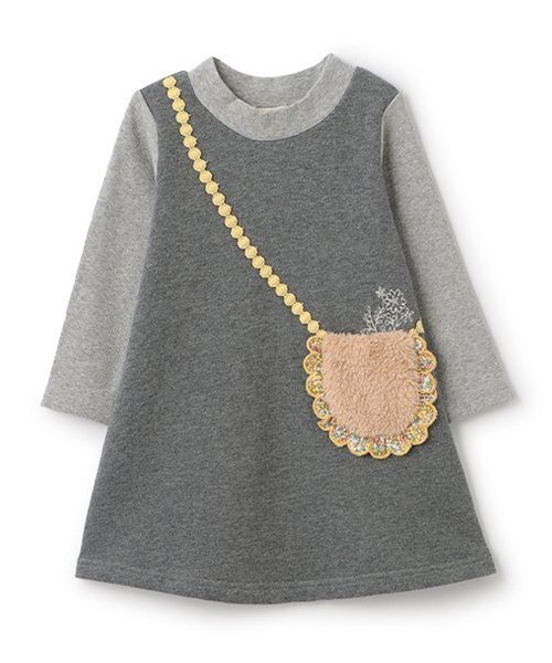 Love&Peace&Money(ラブアンドピースアンドマネー)の「【人気商品再入荷】【直営店で取り扱い無し】ボアポシェット裏毛ワンピース(ワンピース・キッズ・ネイビー/ピンク/グレー・80cm/90cm/110cm/100cm/120cm/130cm)」の2枚目の写真