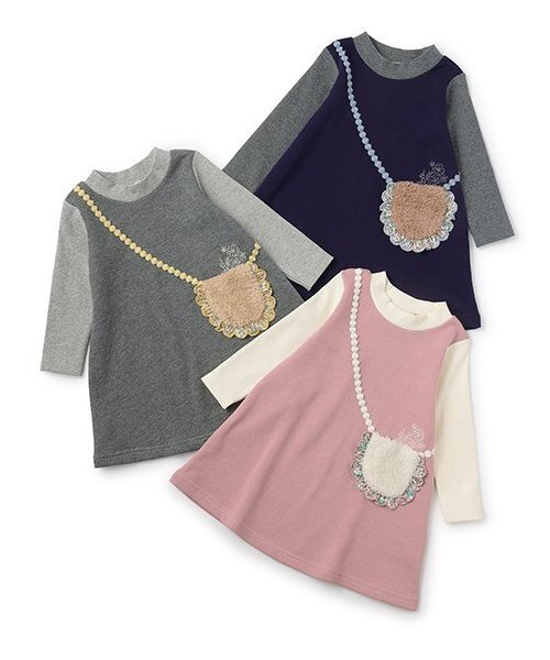 Love&Peace&Money(ラブアンドピースアンドマネー)の「【人気商品再入荷】【直営店で取り扱い無し】ボアポシェット裏毛ワンピース(ワンピース・キッズ・ネイビー/ピンク/グレー・80cm/90cm/110cm/100cm/120cm/130cm)」の4枚目の写真