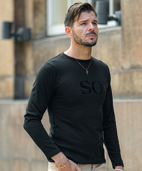 セール】【SOMEDIFF】箔プリントロンT メンズ 長袖Tシャツ ロゴ 春服