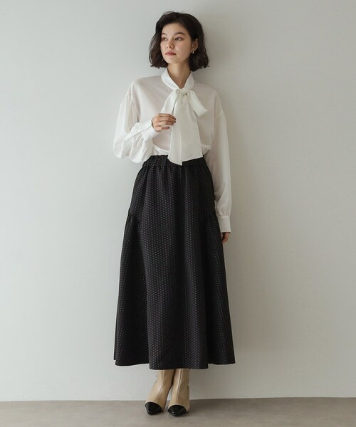 セール】《美人百花掲載》ボリュームボウタイブラウス【洗濯機洗い可