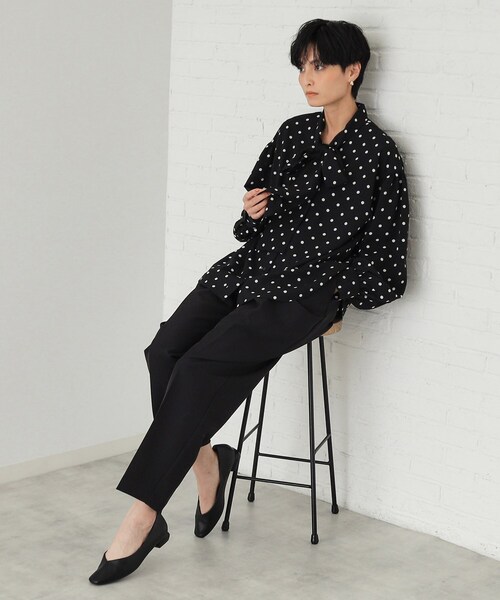 美品 ebure ボウタイブラウス ブラック ゆったりシルエット 38 セール】《美人百花掲載》ボリュームボウタイブラウス【洗濯機洗い可