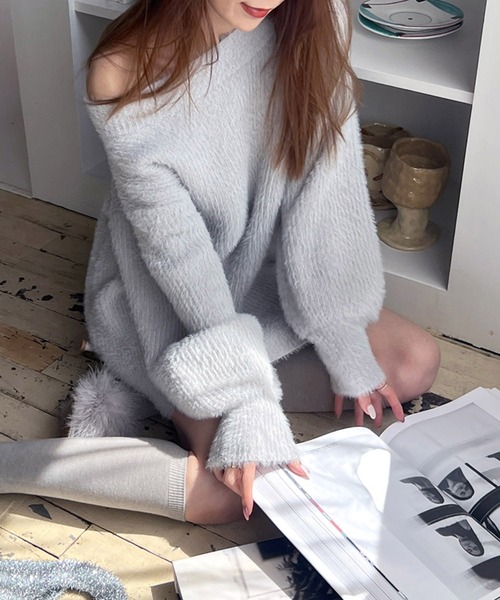 ROYAL PARTY(ロイヤルパーティー)の「シャギーニットワンピース(ワンピース・レディース・オフホワイト/ピンク/ライトグレー/ブラック・FREE)」の3枚目の写真