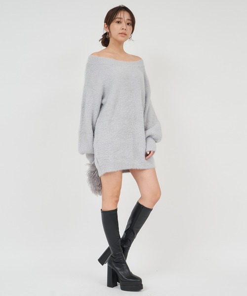 ROYAL PARTY(ロイヤルパーティー)の「シャギーニットワンピース(ワンピース・レディース・オフホワイト/ピンク/ライトグレー/ブラック・FREE)」の14枚目の写真