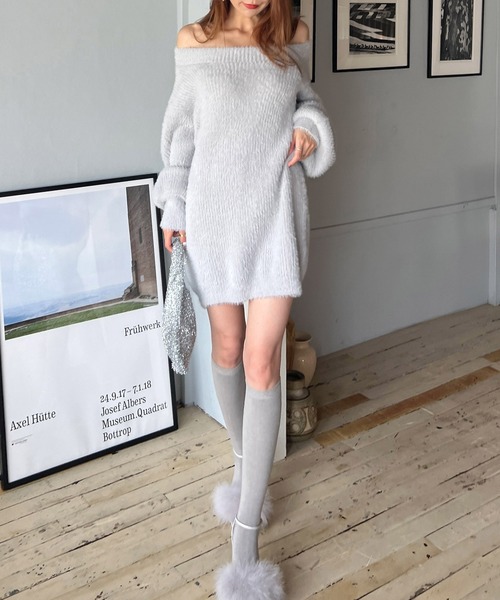 ROYAL PARTY(ロイヤルパーティー)の「シャギーニットワンピース(ワンピース・レディース・オフホワイト/ピンク/ライトグレー/ブラック・FREE)」の8枚目の写真