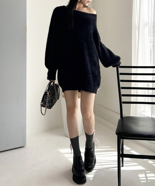 ROYAL PARTY(ロイヤルパーティー)の「シャギーニットワンピース(ワンピース・レディース・オフホワイト/ピンク/ライトグレー/ブラック・FREE)」の7枚目の写真