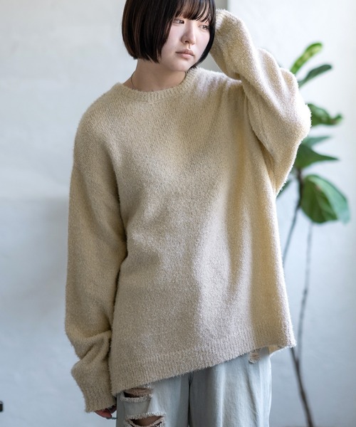 improves(インプローブス)の「無地&ボーダー柄 フェザーヤーン クルーネック ニット(ニット/セーター・メンズ・グレー/ブラック/ブラック×レッド/ベージュ/ブラック×グレー/ホワイト/ブラック×ホワイト・MEDIUM/LARGE)」の1枚目の写真