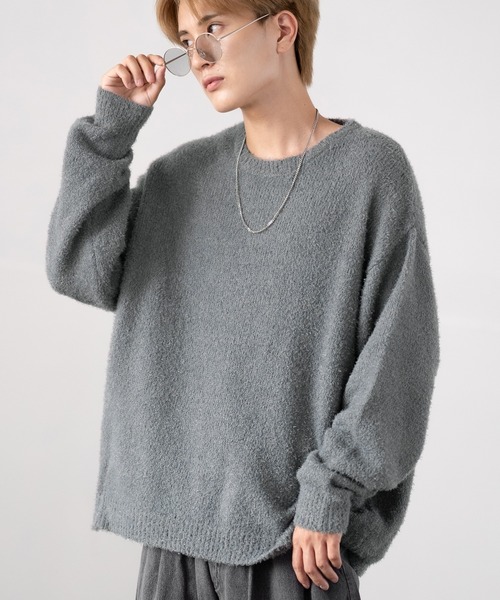 improves(インプローブス)の「無地&ボーダー柄 フェザーヤーン クルーネック ニット(ニット/セーター・メンズ・グレー/ブラック/ブラック×レッド/ベージュ/ブラック×グレー/ホワイト/ブラック×ホワイト・MEDIUM/LARGE)」の7枚目の写真