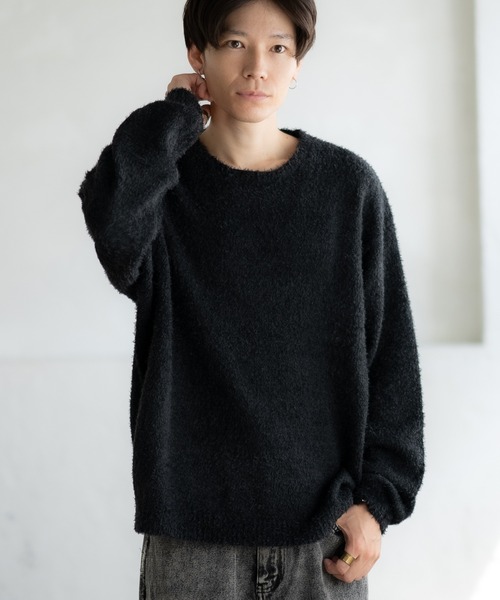 improves(インプローブス)の「無地&ボーダー柄 フェザーヤーン クルーネック ニット(ニット/セーター・メンズ・グレー/ブラック/ブラック×レッド/ベージュ/ブラック×グレー/ホワイト/ブラック×ホワイト・MEDIUM/LARGE)」の3枚目の写真