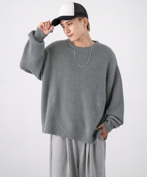 improves(インプローブス)の「無地&ボーダー柄 フェザーヤーン クルーネック ニット(ニット/セーター・メンズ・グレー/ブラック/ブラック×レッド/ベージュ/ブラック×グレー/ホワイト/ブラック×ホワイト・MEDIUM/LARGE)」の14枚目の写真