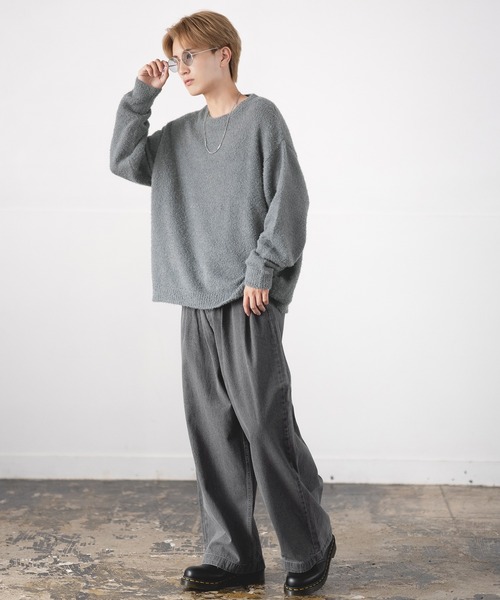 improves(インプローブス)の「無地&ボーダー柄 フェザーヤーン クルーネック ニット(ニット/セーター・メンズ・グレー/ブラック/ブラック×レッド/ベージュ/ブラック×グレー/ホワイト/ブラック×ホワイト・MEDIUM/LARGE)」の17枚目の写真