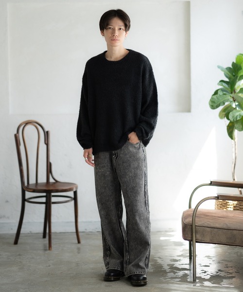 improves(インプローブス)の「無地&ボーダー柄 フェザーヤーン クルーネック ニット(ニット/セーター・メンズ・グレー/ブラック/ブラック×レッド/ベージュ/ブラック×グレー/ホワイト/ブラック×ホワイト・MEDIUM/LARGE)」の13枚目の写真