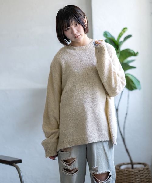 improves(インプローブス)の「無地&ボーダー柄 フェザーヤーン クルーネック ニット(ニット/セーター・メンズ・グレー/ブラック/ブラック×レッド/ベージュ/ブラック×グレー/ホワイト/ブラック×ホワイト・MEDIUM/LARGE)」の18枚目の写真