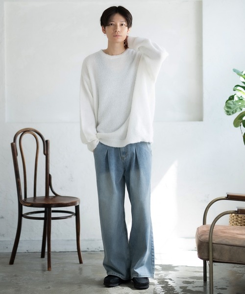 improves(インプローブス)の「無地&ボーダー柄 フェザーヤーン クルーネック ニット(ニット/セーター・メンズ・グレー/ブラック/ブラック×レッド/ベージュ/ブラック×グレー/ホワイト/ブラック×ホワイト・MEDIUM/LARGE)」の10枚目の写真