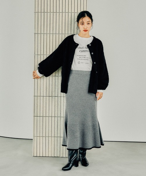 LEPSIM（レプシィム）の「ニットカーディガン＊フレアスカート《2点セット》　144101（ワンピース・レディース・チャコールグレー/アイボリー/ブラック・FREE）」の3枚目の写真